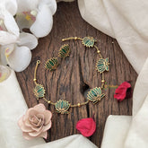 Vriksham Elegant Gold Look Alike Lotus Short Neckpiece-Green-G19077